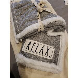 Rae Dunn Soft Grey Knit Sherpa Throw Blanket NEW